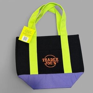 Trader Joe’s mini tote Black and Purple Tote with Green Handles